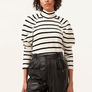 GESTUZ Rifella Striped Turtleneck Sweater Black Cream L